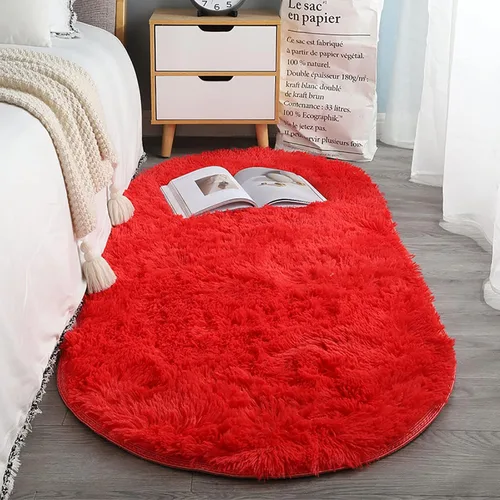 Miniatura 12 de ZZenSmot Alfombra ovalada y esponjosa, alfombra de noche de felpa suave, color liso, para dormitorio, sala de estar, color rosa, 63 x 24 pulgadas