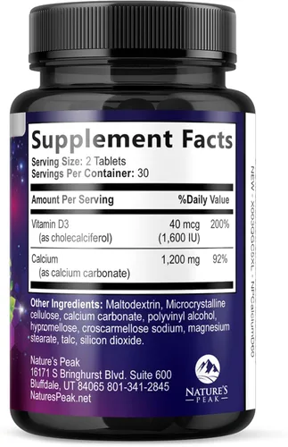 Miniatura 9 de Calcio 1200 mg por porción con vitamina D3 – Suplemento de salud ósea, vitamina D y suplementos de calcio para mujeres y hombres – hueso, dientes