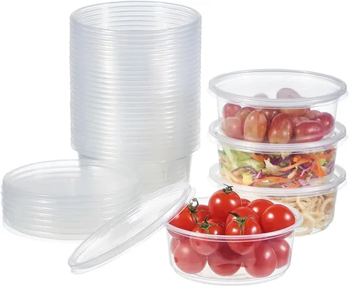 FULING [Juego de 50 recipientes de plástico para almacenamiento de alimentos con tapas desechables transparentes y pequeños recipientes Togo de 8