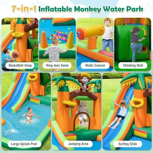 Miniatura 6 de BOUNTECH Tobogán acuático inflable, castillo de salto de parque acuático para niños con tobogán largo, piscina de salpicaduras, toboganes acuáticos