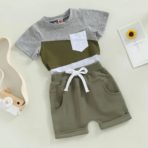 Miniatura 31 de Conjunto de ropa casual de manga corta con botones y pantalones cortos de lino para bebés y niños pequeños