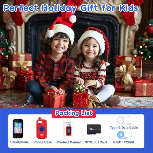 Miniatura 7 de Teléfono Inteligente para Niños, Regalo de Navidad y Cumpleaños para Niños Pequeños de 3 a 10 Años, Juguete de Teléfono Celular para Niños con Rojo