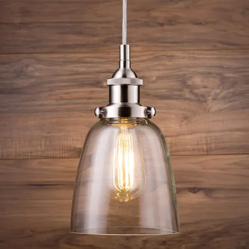 Miniatura 6 de Lámpara colgante Linea di Liara Fiorentino, estilo fábrica industrial con una pantalla de vidrio transparente, Plateado, LL-P281-LED-BN, 60.0watts