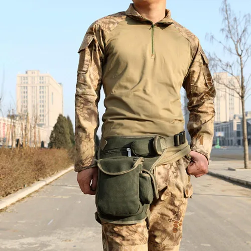 Miniatura 5 de Pequeña bolsa multiusos para pierna de cintura caída, bolsa de lona táctica para la cadera, paquete Molle para deporte, camping, senderismo, Verde