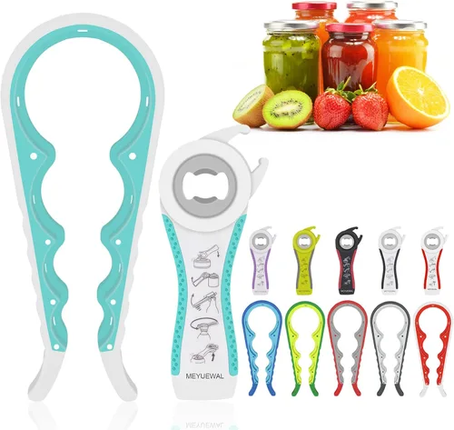 Miniatura 11 de Abrelatas más reciente para manos débiles, kit de abridor de botellas multifunción 6 en 1 con mango de silicona fácil de usar para niños, ancianos