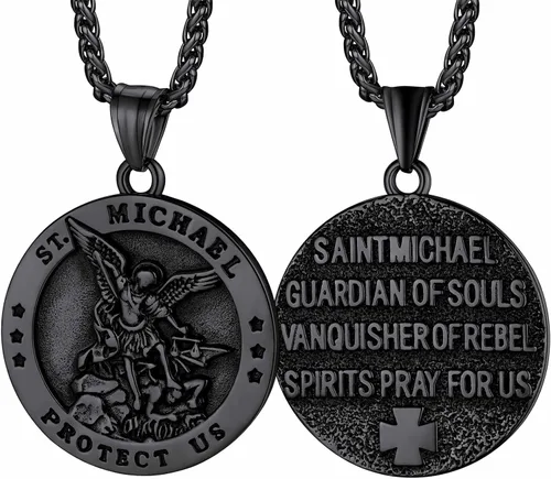 Miniatura 30 de FaithHeart Collar de San Miguel, acero inoxidable, chapado en oro de 18 quilates, amuleto colgante de San Miguel Arcángel para hombres y mujeres