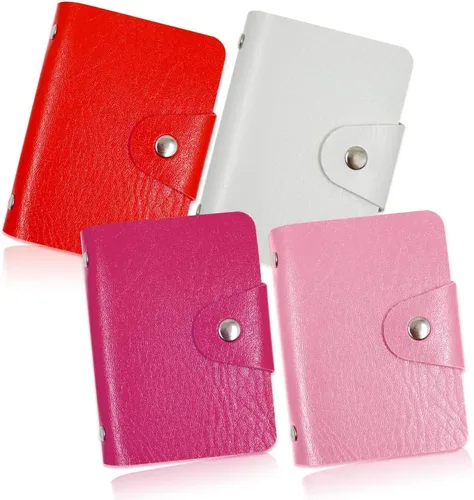 4 portatarjetas de crédito, organizador de cuero para tarjetas de visita con 24 ranuras para tarjetas, protector de tarjetas de crédito, funda tipo
