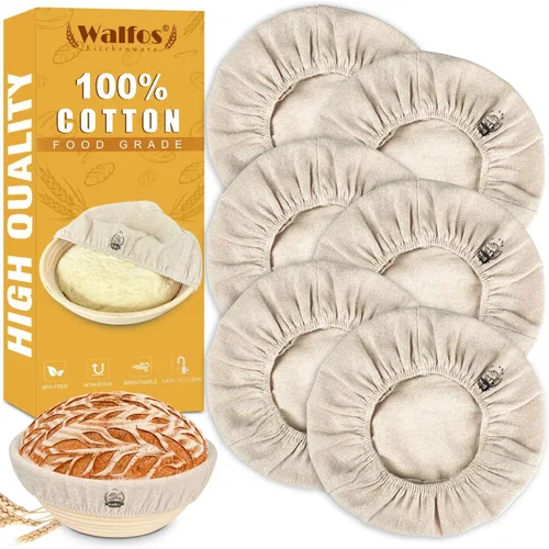 WALFOS 6 Paquetes de Tela para Forro de Canasta de Pan, tela para forro de canasta de fermentación de pan redonda de 9 pulgadas, Cubierta de Canasta