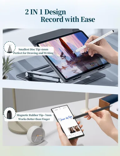 Miniatura 3 de Lápiz óptico para pantalla táctil, cuerpo magnético y diseño giratorio para punta de disco oculta, lápiz óptico 2 en 1 para Apple/iPhone/iPad