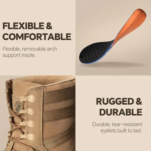 Miniatura 5 de ANGRYRAM Botas de trabajo para hombres con punta de acero, botas militares tácticas, cómodas, ligeras, antideslizantes, botas de senderismo