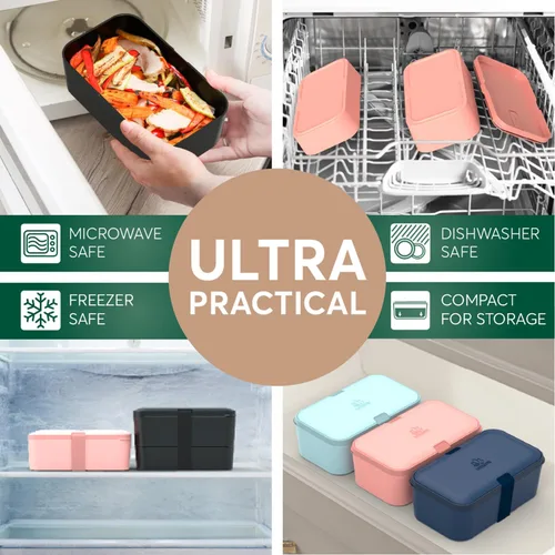 Miniatura 4 de Umami Cajas de almuerzo con 4 utensilios, tarro de salsa, Caja bento apilable que ahorra espacio para adultos, 100% a prueba de fugas, contenedores