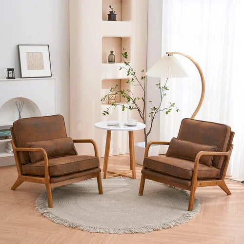 Miniatura 2 de Lestar Sillón individual, sillas de sofá de acento moderno, asiento tapizado de lino con cojín de respaldo y almohada para sala de estar (beige)