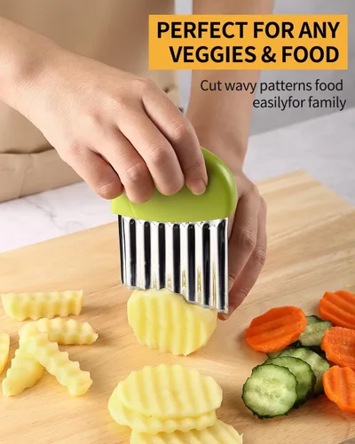 Miniatura 3 de Cortador de Virutas de Acero Inoxidable Tellshun para Patatas, Zanahorias y Vegetales con Cuchilla Ondulada Verde