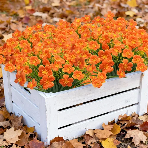 Miniatura 16 de Krissing - 48 paquetes de flores artificiales para exteriores, resistentes a los rayos UV, flores falsas de plástico sintético, plantas para jardín