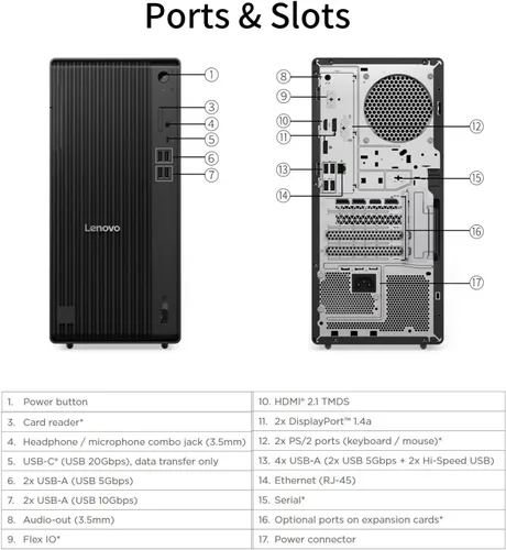 Miniatura 4 de Lenovo ThinkCentre M90t Gen 6 A.I. PC • Computadora de escritorio Intel Ultra 7 265K de 20 núcleos • DDR5 de 64 GB • SSD de 2 TB • Office 365