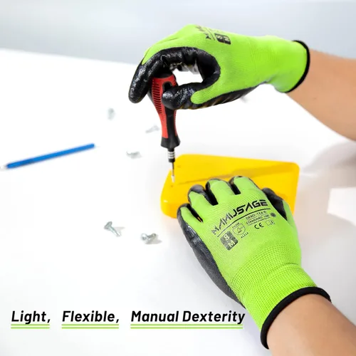 Miniatura 4 de MANUSAGE Guantes de trabajo de nitrilo, ajuste elástico cómodo 3D, agarre potente, pantalla táctil, revestimiento de espuma duradera, flexibles