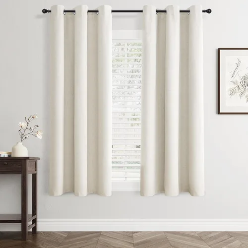 Miniatura 81 de Cream Linen Blackout Curtains 90 Length 2 Panels Set for Living Room Bedroom, 100% Black Out Thermal Insulated Linen Drapes, Room Darkening Grommet