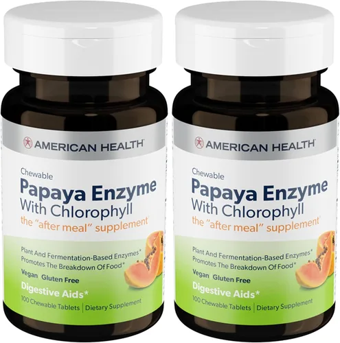American Health Enzima de papaya con tabletas masticables de clorofila que promueve la absorción de nutrientes, ayuda a la digestión y refresca el