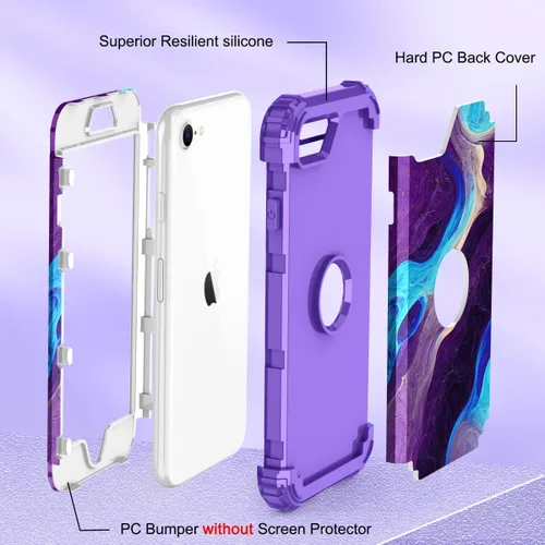 Miniatura 4 de Hocase Funda para iPhone SE 2022/2020, resistente a prueba de golpes, de plástico duro+goma de silicona, funda protectora híbrida para iPhone SE