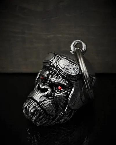 Miniatura 6 de Bravo Bells Gorilla Biker Diamond Bell - Accesorio de campana de motociclista o llavero para buena suerte en la carretera, plateado