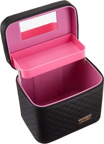 Sooyee Bolsa de maquillaje con espejo, organizador de maquillaje, bolsa de viaje para cosméticos con bandeja plegable, bolsas de cosméticos para