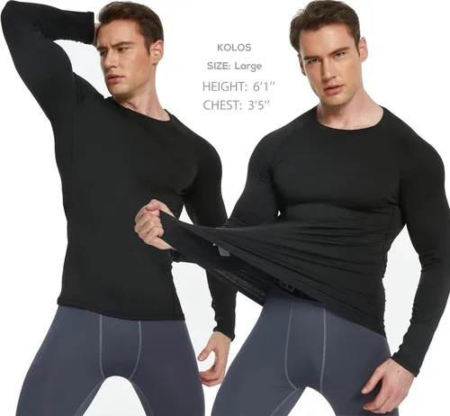 Miniatura 2 de Paquete de 5 o 4 camisas de compresión térmica para hombre, forro polar, manga larga, capa base atlética, equipo de entrenamiento para clima frío