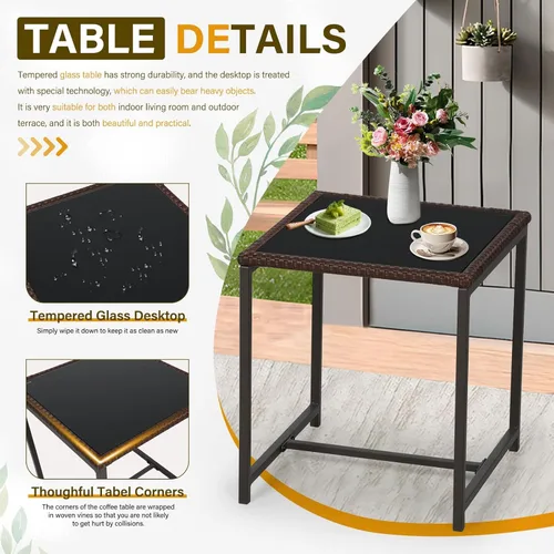 Miniatura 8 de SUNCROWN Juego de 3 piezas de muebles mecedores de mimbre para exteriores, juego de sillas para porche y conversación con mesa de café de vidrio