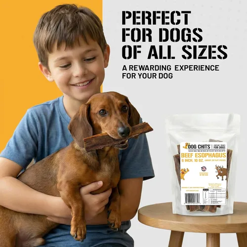 Miniatura 6 de Dog Chits Masticables de esófago de ternera para perros y cachorros – Todo natural de un solo ingrediente – Alto en proteínas, carne seca baja