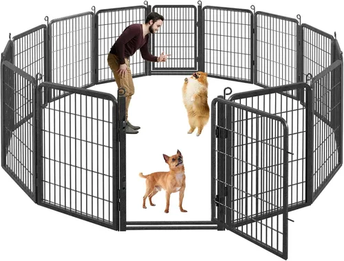 Miniatura 11 de Corralito para perros, 40 pulgadas de altura, 14 paneles con umbral bajo, puerta completa y doble cerradura, cerca para perros al aire libre