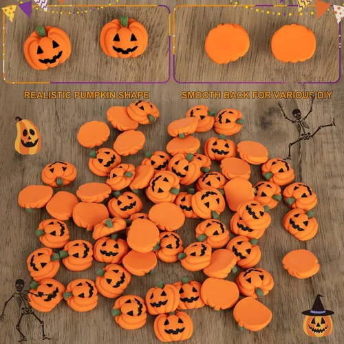 Miniatura 4 de 60 dijes de resina de Halloween, diseño de calabaza, mini dijes de espalda plana, calabaza, calabaza sonriente en miniatura para reuniones