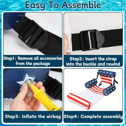 Miniatura 4 de Paquete de 2 flotadores inflables 2 en 1 para piscina con reposabrazos, tumbonas flotantes de tela para piscina, fideos para adultos, silla flotante