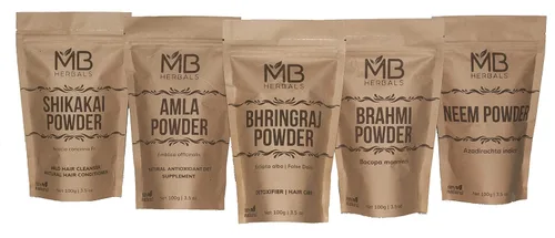 Miniatura 2 de MB Herbals Paquete combinado de polvos para el cuidado del cabello Shikakai Neem Brahmi Amla Bhringaraj Polvos 3.53 oz cada uno Para