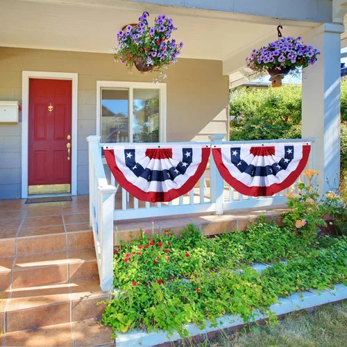 Miniatura 6 de Bandera de Estados Unidos plisada patriótica con ojales de latón y bridas para decoración del Día de los Caídos del 4 de julio al aire libre