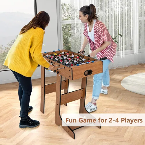 Miniatura 9 de Goplus Mesa de futbolín plegable, mesa de fútbol de madera de 27 pulgadas con 2 balones de fútbol y guardadores de puntuación, juego de fútbol