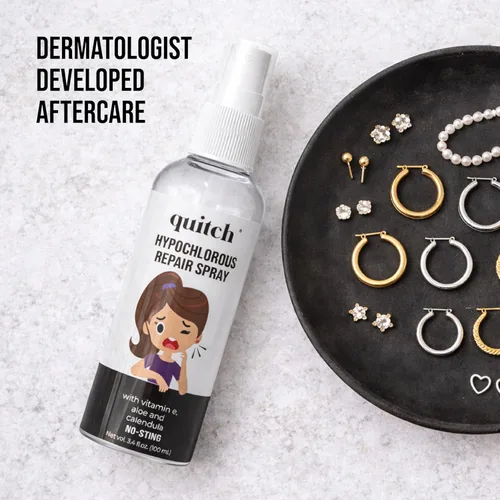 Miniatura 7 de Quitch Spray de cuidado posterior para piercings con ácido hipocloroso, limpiador calmante para piercings nuevos y curativos, oídos, cartílago