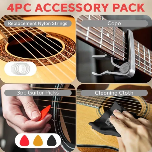 Miniatura 2 de Pyle PRTPGACLS821010 - Juego completo de accesorios de guitarra de 11 piezas, incluye 6 cuerdas de nailon Aquila, cejilla de guitarra, 3 púas