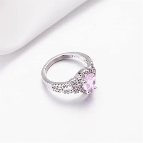 Miniatura 4 de Anillo de plata de ley 925 brillante con forma de gota de agua, circonita cúbica, anillo de diamante de corazón rosa para mujer, joyería