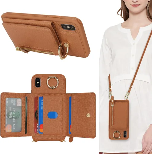 Miniatura 17 de Funda para iPhone 8 Plus con Portarjetas, Funda de Teléfono para iPhone 8 Plus con Correa Bandolera Cordón Anillo de Soporte, Funda Cartera iPhone 7