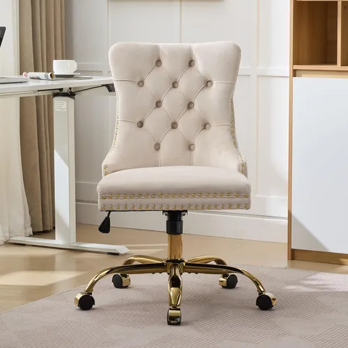 Silla de escritorio, moderna silla de oficina en casa tapizada de terciopelo, sillas de escritorio giratorias de 360° sin brazos, sillas ergonómicas