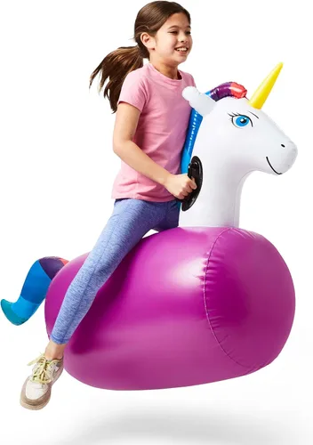 Hearthsong Hop N Go - Juguetes inflables de unicornio para niños a partir de 5 años - Juguetes de salto de animales para juegos al aire libre