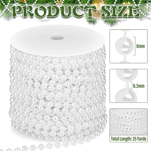 Miniatura 3 de PAXCOO Guirnalda de perlas blancas, hebras de perlas para decoración de árbol de Navidad, suministros de fiesta de boda