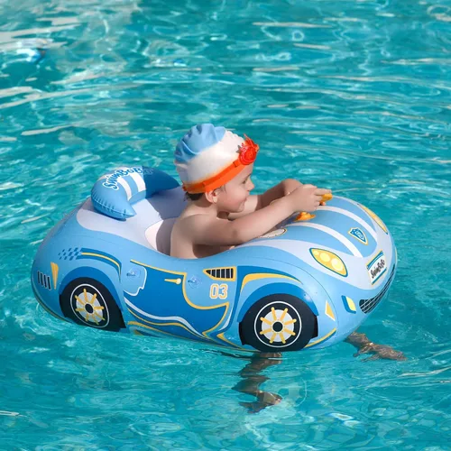 Miniatura 3 de Toddler Pool Float Inflatable Car Baby Swim Float with Adjustable Sun Canopy and Safety Seat Pool Toys for Kids 3+ Years Old
