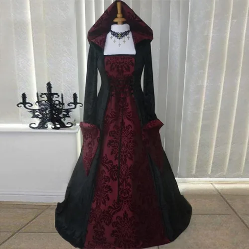 Miniatura 2 de YUTANRAL Vestido de Halloween para mujer, vestido largo de moda de talla grande, vestido gótico medieval vintage, vestido renacentista, disfraz