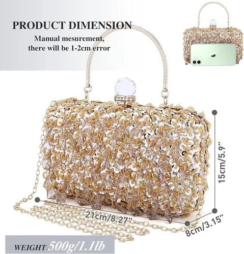 Miniatura 3 de UBORSE Bolso de noche con lentejuelas brillantes de diamantes de imitación para mujer, estilo vintage, con cuentas de cristal, para cóctel, fiesta