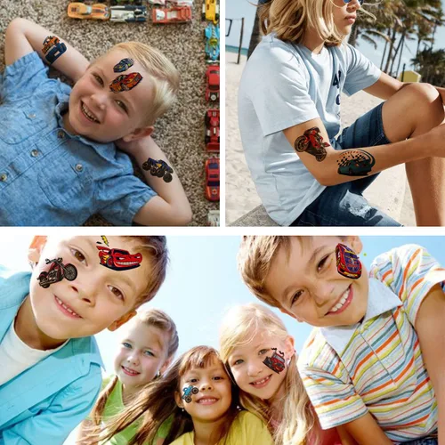 Miniatura 6 de CHARLENT 148 tatuajes temporales de autos de carreras y camión monstruo para niños, tatuajes individuales de automóvil GoKart para niños, regalos