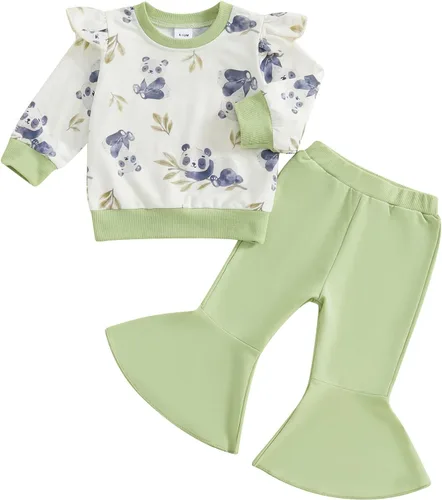 Miniatura 13 de Kaipiclos Ropa occidental para bebé niña, con lindo estampado con volantes, manga larga, pantalones para otoño e invierno, trajes de vaquera