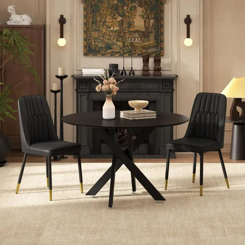 RGZ Juego de mesa de comedor redonda negra de mediados de siglo para 2, mesa de cocina pequeña de madera circular de 36 pulgadas y 2 sillas de