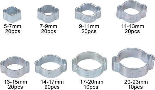Miniatura 2 de Proster Surtido de 140 abrazaderas de manguera de doble oreja – Abrazaderas de manguera de doble oreja ajustables de 0.197-0.906 in de acero