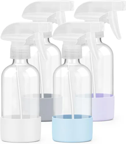 Miniatura 10 de Worldgsb 2 unidades de botellas de spray de vidrio de 8 oz, contenedores vacíos rellenables con protección de funda de silicona, botellas de spray