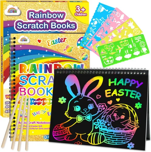 Miniatura 14 de ZMLM Regalo de manualidades de papel para rascar, paquete de 2 cuadernos de arcoíris, suministros de juguetes, rellenos para cesta de Pascua